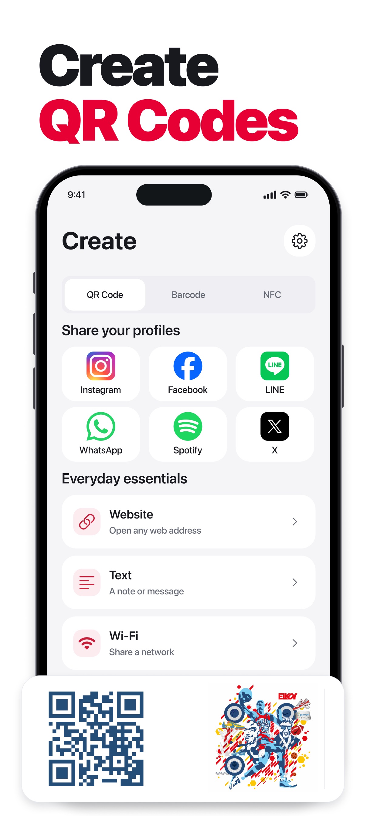 QR Code creating custom codes for sharing